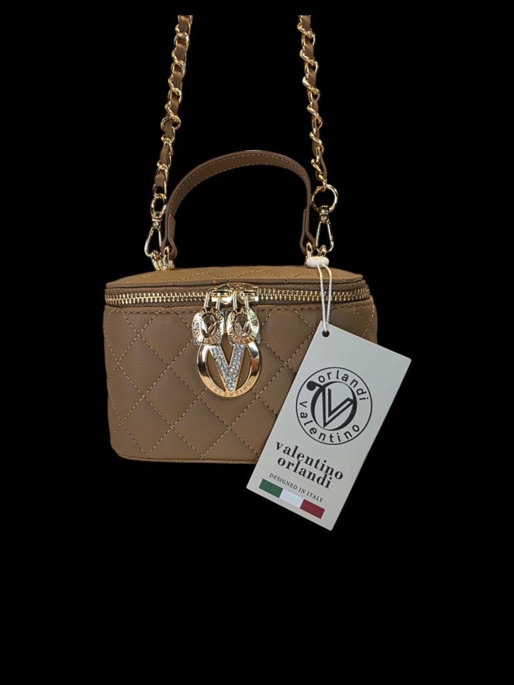Quilted Taupe Shoulder or Cosmetic Bag by Valentino Orlandi NWT FREE SHIPPING - Picture 3 of 6